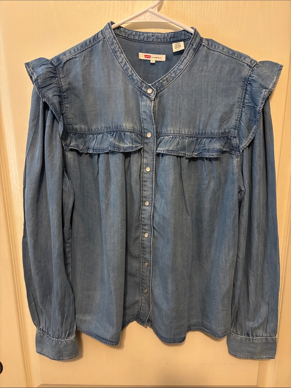 Levi's Blue Denim Ruffle Yoke Button-Down Shirt - New w/o Tags